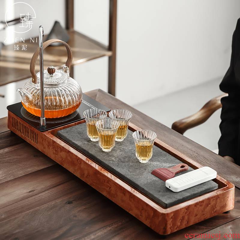 "Kung fu tea set sharply mud stone tea tray was set automatically on hydropower TaoLu boiled tea of household glass kettle