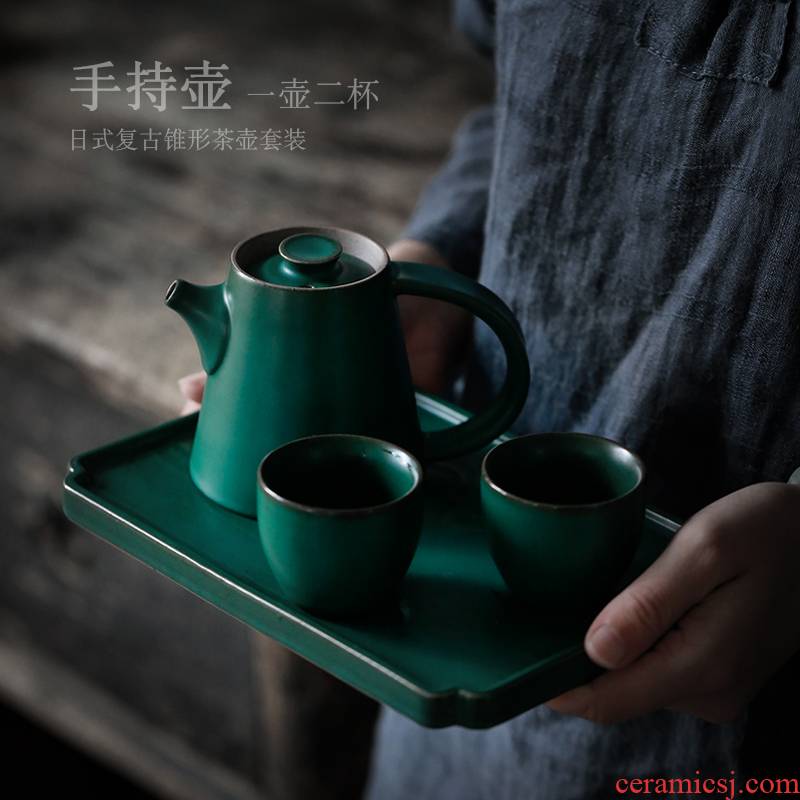 ShangYan retro hand grasp pot of tea set household contracted kung fu tea set dry ceramic tea set a pot of two cups