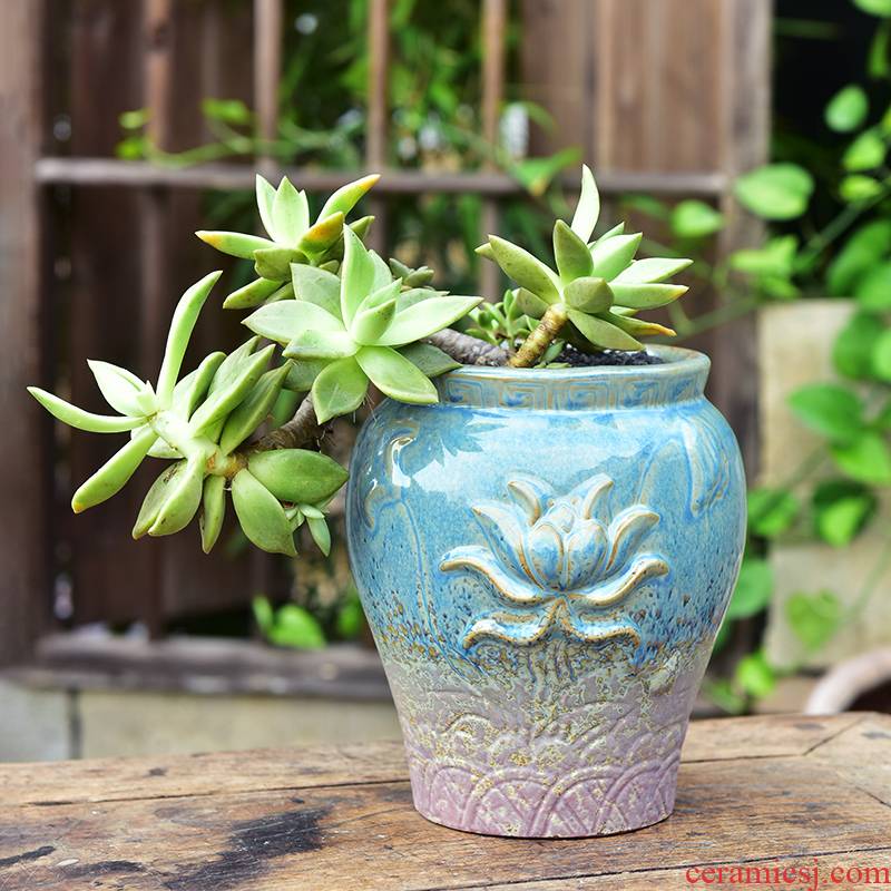 Extra large green plant fleshy flowerpot ceramic creative mage old running of household move flesh of large diameter thick pot plant