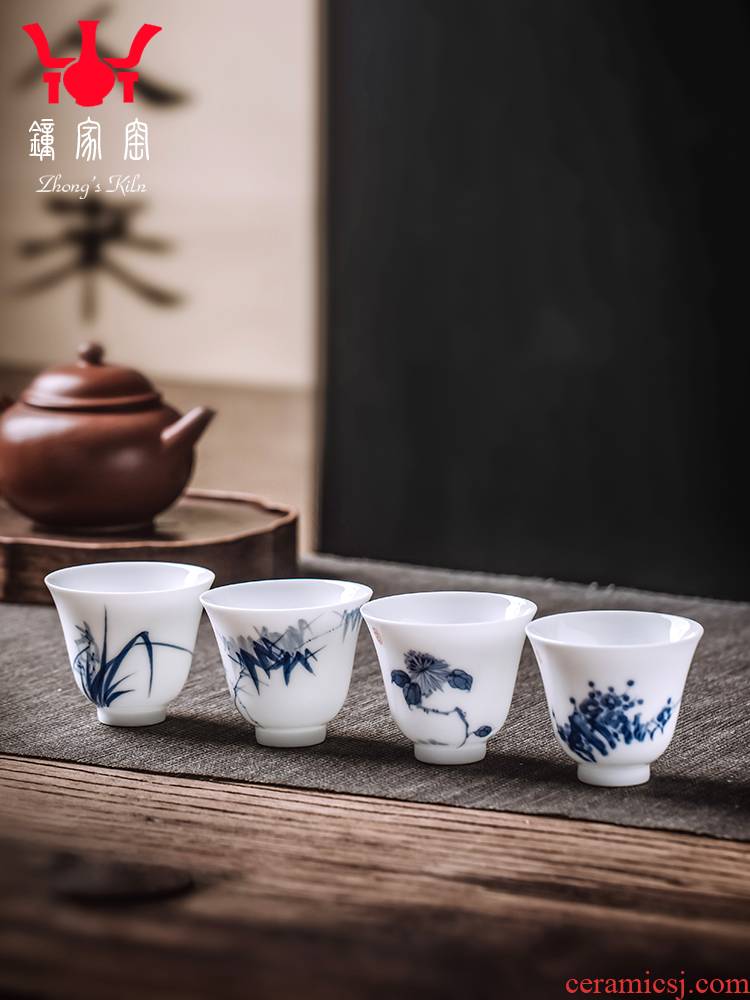 Clock home trade, one cup of single CPU jingdezhen hand - made by patterns noggin kunfu tea bowl jade mud bell cup