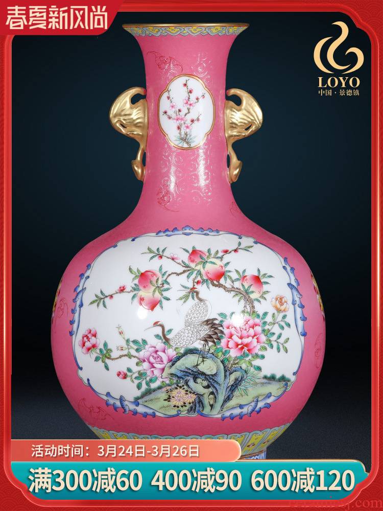 Grilled jingdezhen ceramics vase imitation the qing qianlong pastel flowers double crane bottle early spring to admire the Chinese style living room the clubhouse furnishing articles