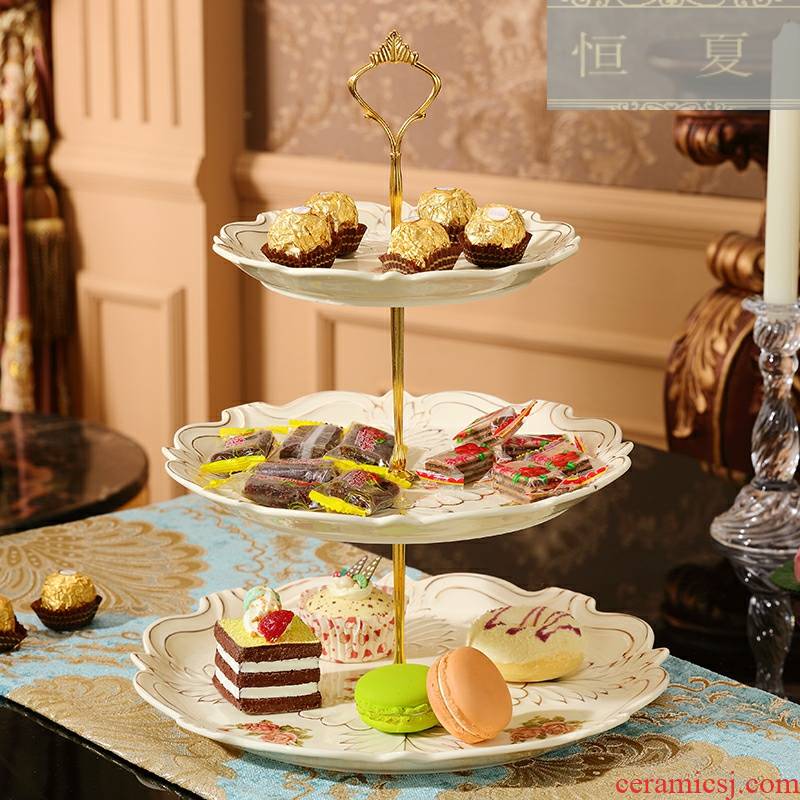 European style afternoon tea sweet snack plate three layer cake plate British ceramic double dried fruit cake plate