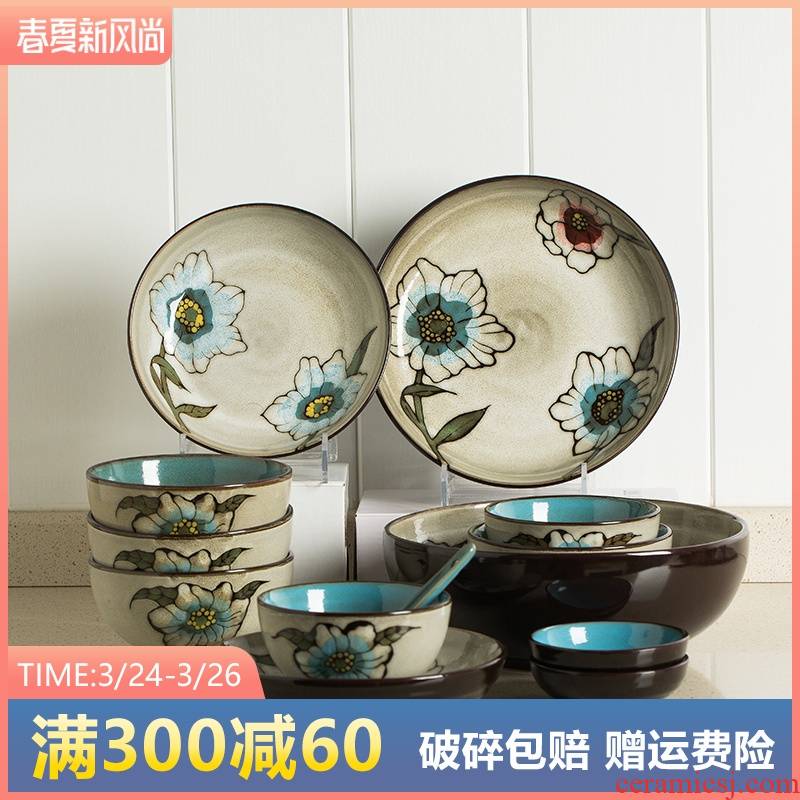 4 dishes suit household hand - made small pure and fresh and creative use of the composite ceramic bowl bowl plate plate
