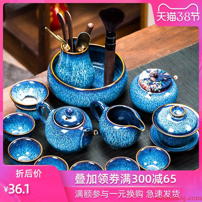 Up built light ceramic kung fu tea set household whole TuHao contracted tea red glaze, glass teapot