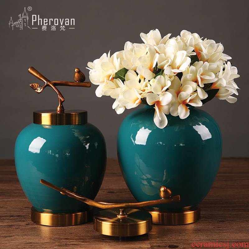New sitting room of Chinese style household ceramic vase simulation flower set of adornment is placed American porch table vase decoration