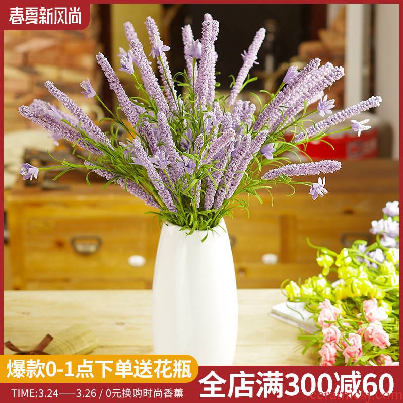 Simulation flower lavender white ceramic vase suit of rural small and pure and fresh household adornment TV ark place flower art