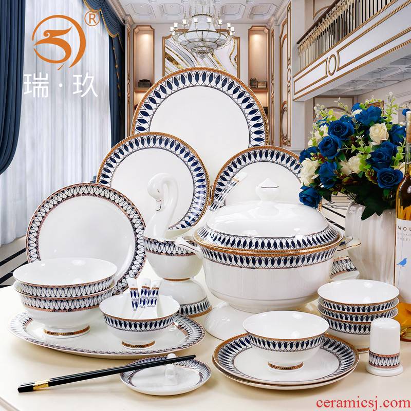 Western - style 56 head ipads China tableware suit to use plates home European composite ceramic dishes set tableware business