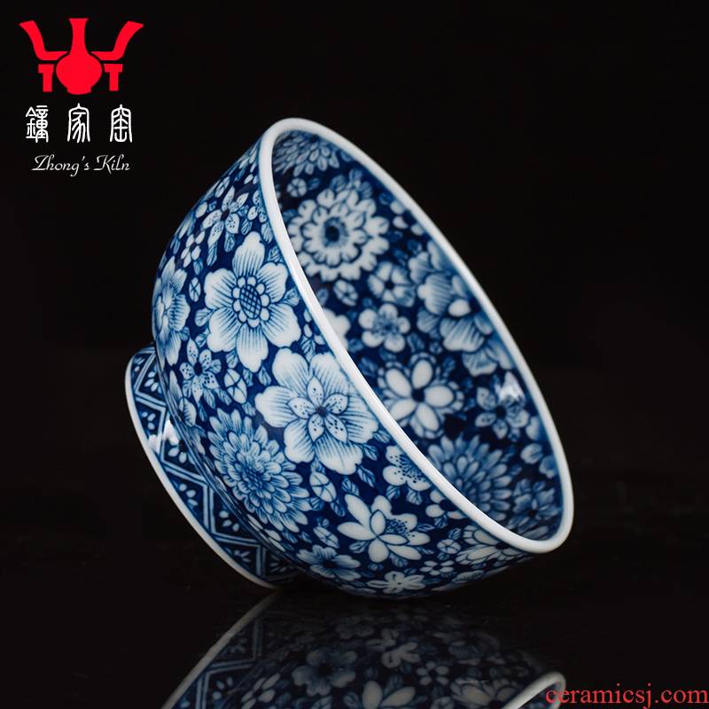 Clock home trade, one cup single master ceramic cups jingdezhen porcelain firewood blue and white flower inside and outside the sample tea cup