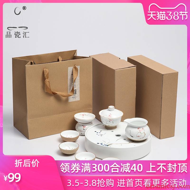 The Product porcelain send up the load rhyme tea tray lid tea set to use office teahouse kung fu tea tea