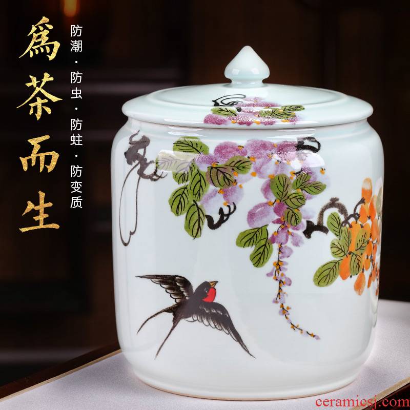 Jingdezhen ceramic barrel hand - made home with cover 15 pounds 25 kg pack insect - resistant seal cylinder storage tank tea