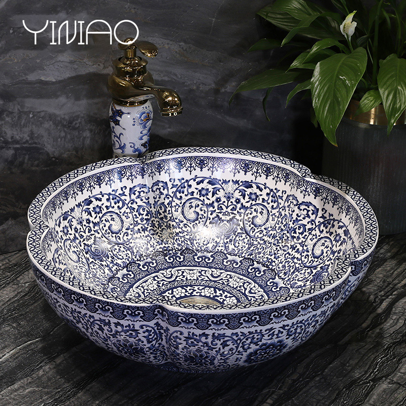 American art basin oval ceramic basin Chinese style restoring ancient ways the pool that wash a face basin sink creative northern wind on stage