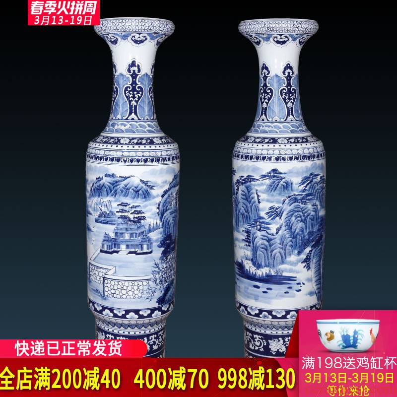 Jingdezhen ceramics hand - made antique landscape of large blue and white porcelain vase decoration to the hotel lobby lounge furnishing articles