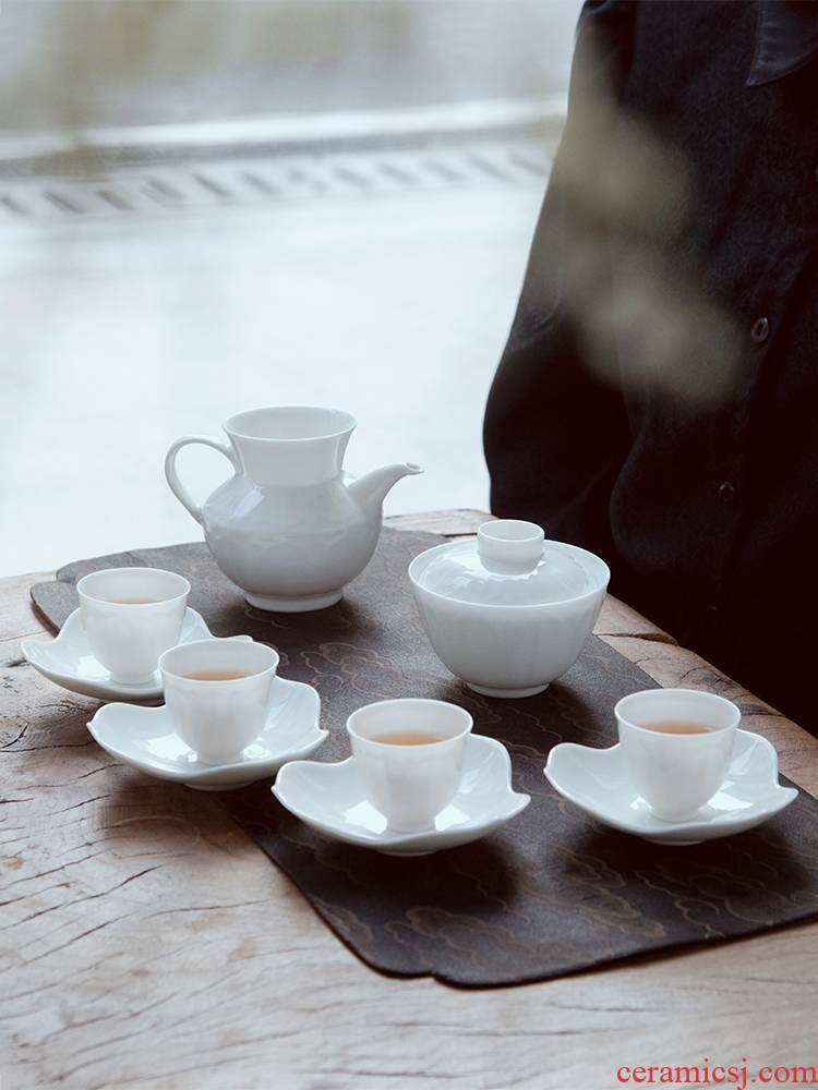 The Set of good content JingLan jingdezhen manually Set of white porcelain ceramic kung fu tea Set, lotus - shaped small tureen tea cups