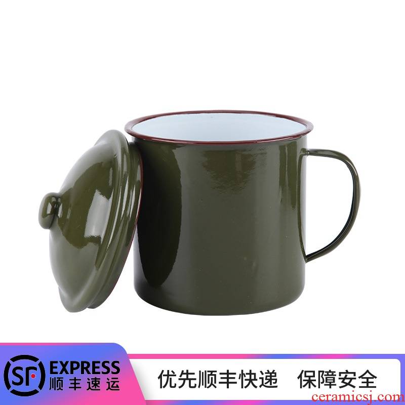 Nostalgic restoring ancient ways with freight insurance 】 【 enamel lid cup army green enamel dielectric cup Nostalgic ChaGangZi ultimately responds cup