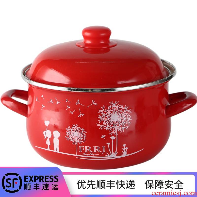 Enamel pot Enamel with freight insurance 】 【 soup pot stew ears flat home induction cooker