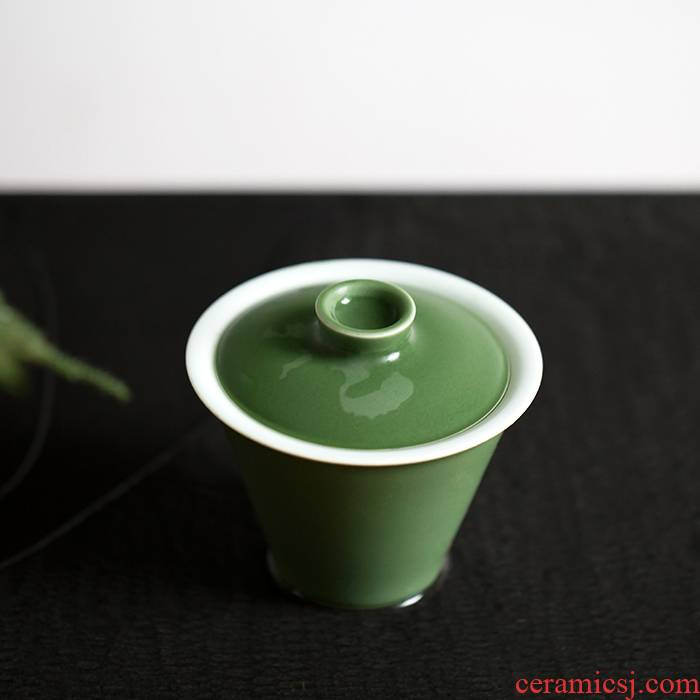 Landscape green bamboo hand made tureen jingdezhen pure manual tureen bionic high temperature ceramic humanities tea