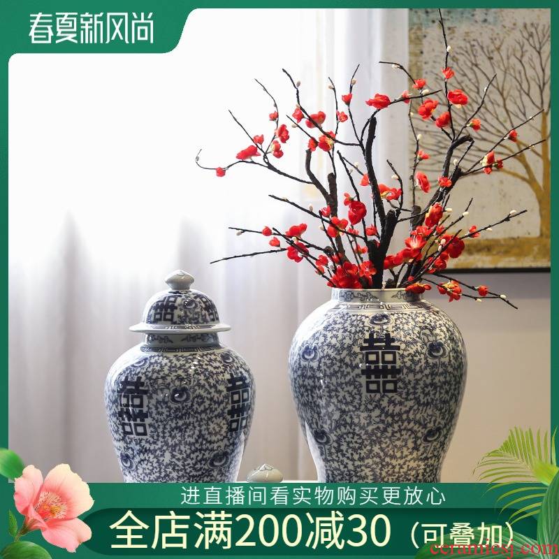 Jingdezhen general idea can of vases, flower implement of new Chinese style decoration in the sitting room porch decorate ceramic flower big furnishing articles