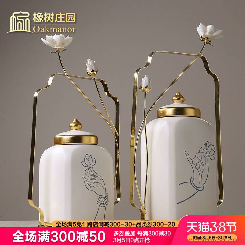 New Chinese style creative ceramic storage tank furnishing articles with cover of TV ark, general candy jar jar to the sitting room porch decoration