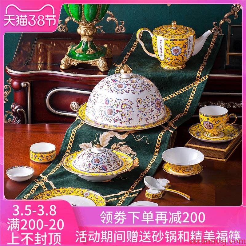 Jingdezhen colored enamel porcelain tableware suit ipads court dishes hotel western - style food table setting club banquet dishes pendulum