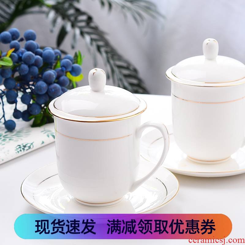 Jingdezhen ceramic cups with cover hand - made ipads China golden glass office meeting in up phnom penh cup custom LOGO