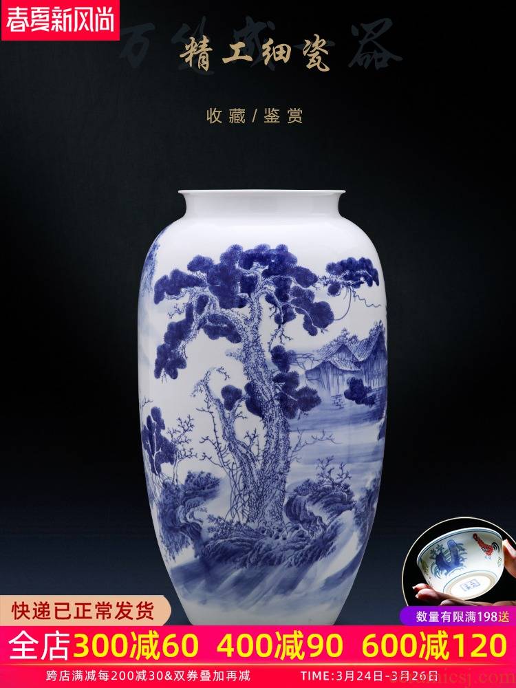 Jingdezhen ceramics of large vase large - sized hand - made of blue and white porcelain bottle arranging flowers sitting room household act the role ofing is tasted furnishing articles