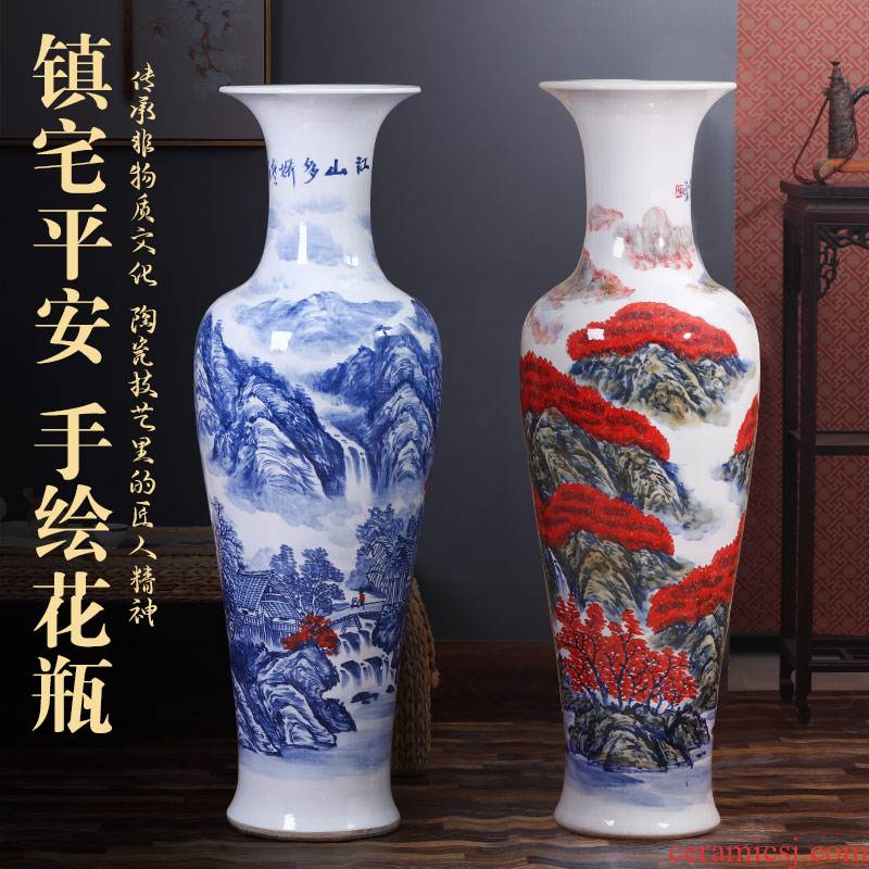Jingdezhen ceramics hand - made large blue and white porcelain vase the opened new Chinese style living room TV cabinet decorative furnishing articles