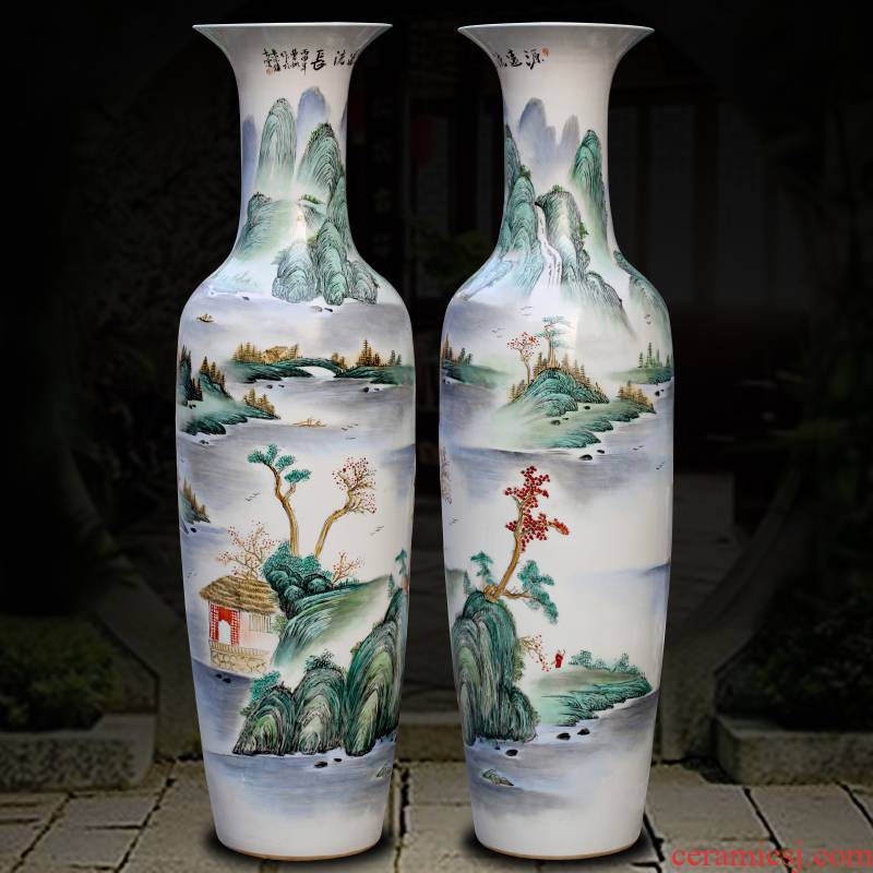 Jingdezhen ceramics powder enamel handpainted has a long history of large vases, sitting room adornment opening gifts big furnishing articles