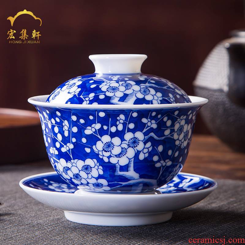 Ancient bowl tureen large jingdezhen ceramic cups three only blue and white ice bowl hand - made mei tureen kung fu