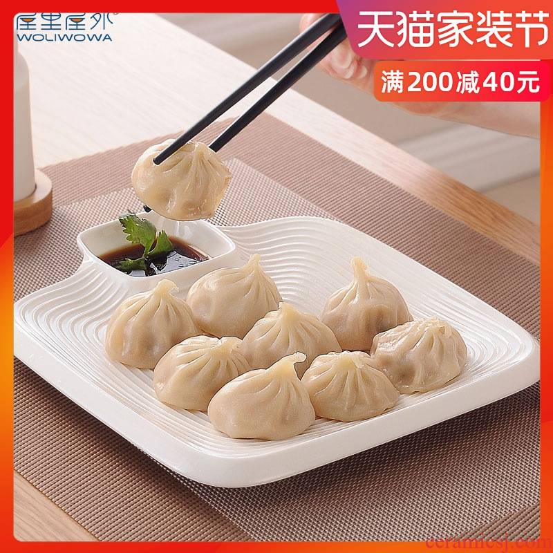 Ceramic square dumplings dumpling dish drop dish home fruit bowl Japanese sushi plate steamed dumpling with vinegar