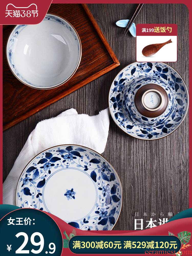Love make burn Japanese imports of ceramic tableware ancient dyeing color blue and white China dishes Japanese food dish plate household restoring ancient ways