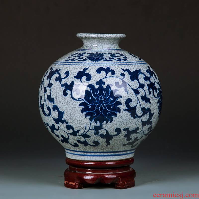 Jingdezhen ceramics vase blue and white crack glaze crafts home furnishing articles furnishing articles archaize sitting room adornment