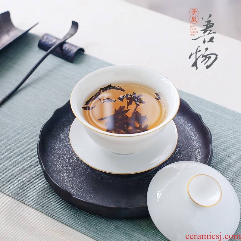Manual only three tureen tea cups of jingdezhen porcelain thin foetus ceramic kung fu tea bowl suit household size