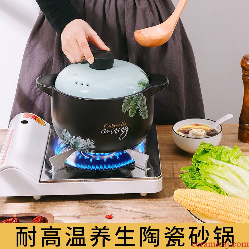 Household high - temperature gas crock soup pot ceramic casseroles, large capacity simmering saucepan flame soup rice soup