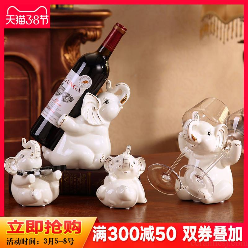 Creative wine accessories European - style wine rack furnishing articles modern contracted household ceramics lucky elephant sitting room decoration