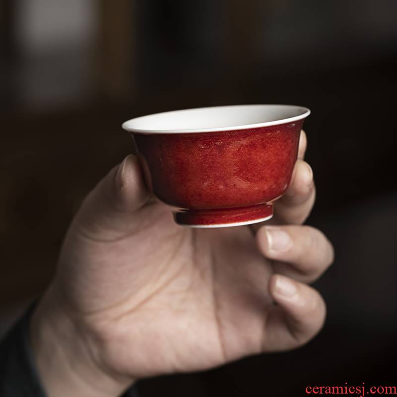 Clock home up master ji red cup of jingdezhen ceramic sample tea cup pure manual kung fu tea cups master cup single CPU