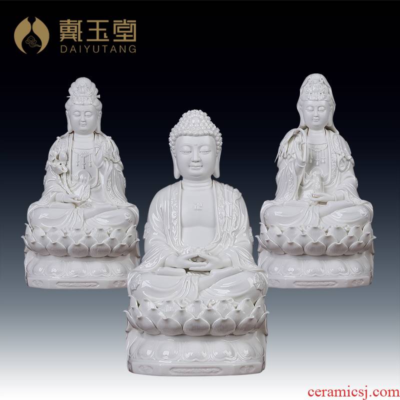 Yutang dai 12 inches west three holy spirit like ceramic Buddha retinues three holy Buddha holy spirit like home