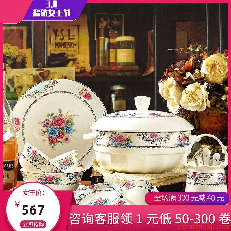 Jingdezhen ceramic ipads China tableware suit household 58, 60 head in the high - end European - style bowl plate combination dishes