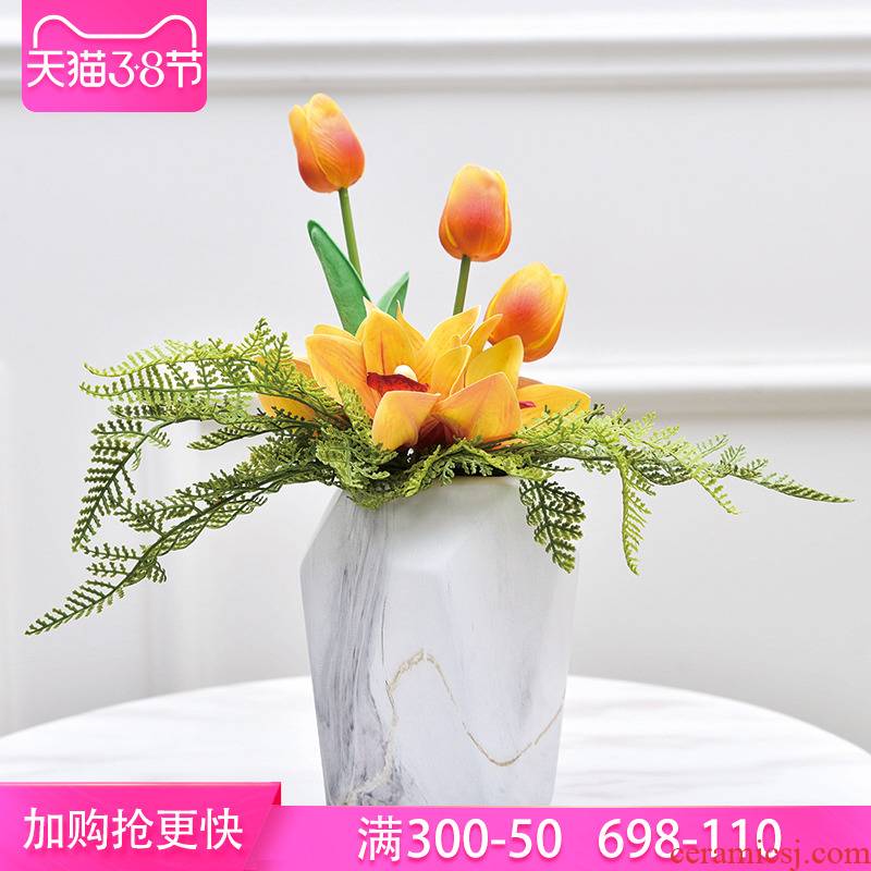 Simple light key-2 luxury living room flower vase furnishing articles continental table desk creative porcelain porcelain ceramic simulation flowers