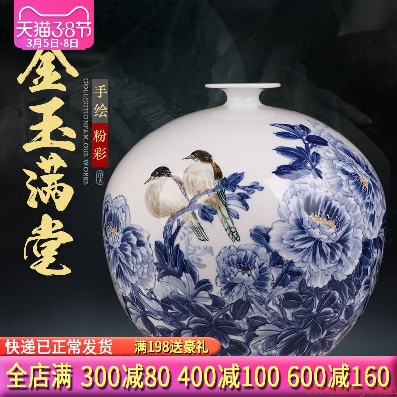 Jingdezhen ceramics by hand draw Chinese blue and white porcelain vase sitting room home TV ark adornment furnishing articles