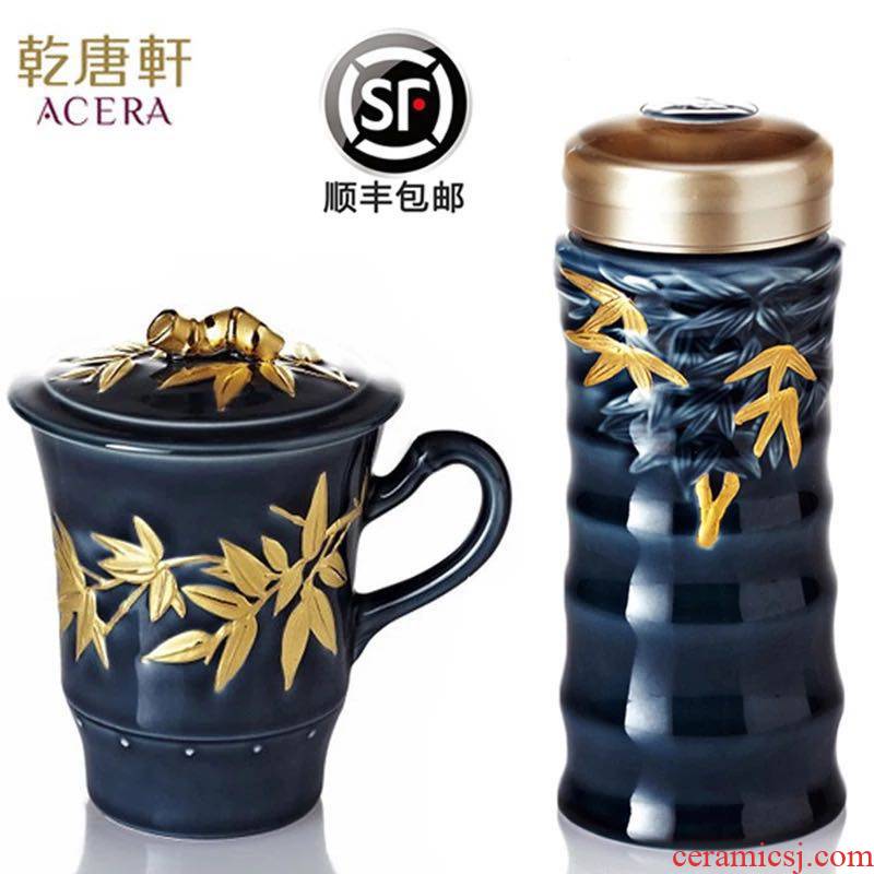 Do Tang Xuan porcelain cup bamboo blue and gold cup with + office two pack box ceramic cups water in a cup