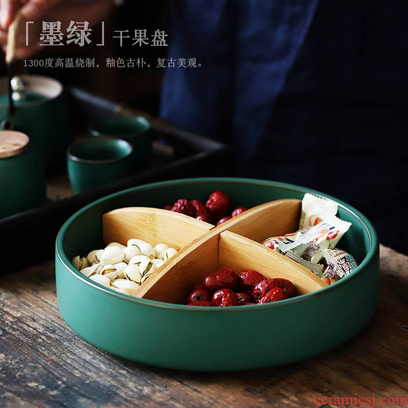 ShangYan tea tray platter with ceramic creative household kung fu tea set zero points, dry fruit tray snack plate of restoring ancient ways