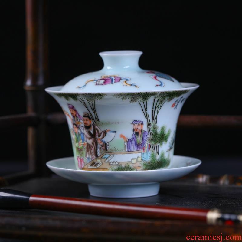 Offered home - cooked in jingdezhen Jin Hongxia famille rose porcelain tea set hand - made tureen three CPU use ceramic cover cup bowl