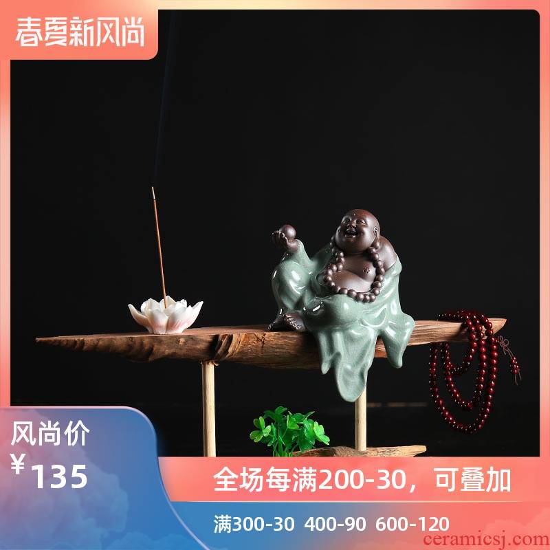Poly real (sheng creative potted flower pot wood, fleshy character of new Chinese style household act the role ofing is tasted furnishing articles zen flower implement ceramics