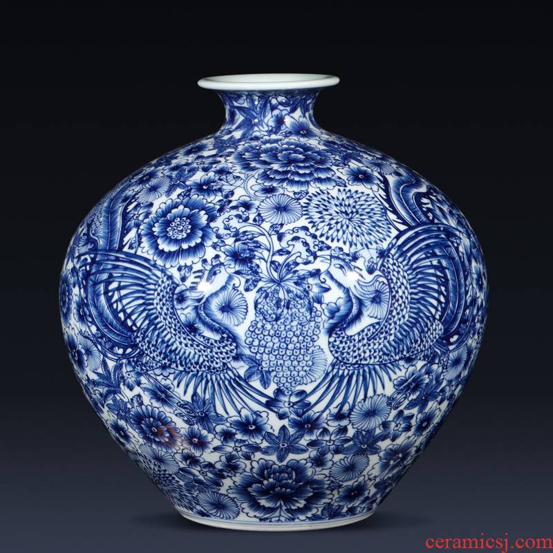 Jingdezhen ceramics imitation qianlong hand - made phoenix Chinese blue and white porcelain vase gift sitting room adornment is placed