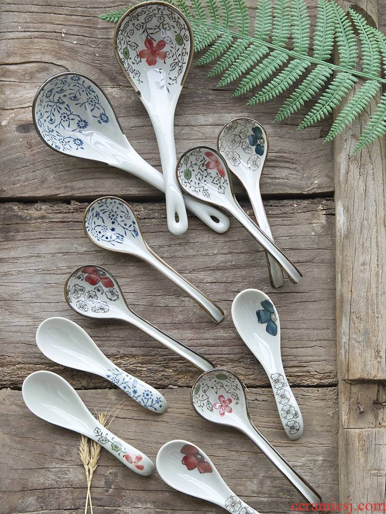 And the four seasons under the glaze color Japanese - style tableware individuality creative hand - made of household ceramic spoon, spoon, spoon, spoon, spoon