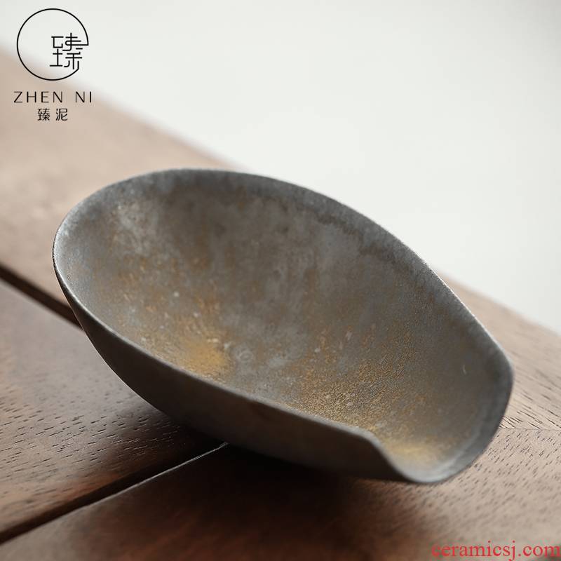 "Gold mud restoring ancient ways is ceramic tea shovel up tea holder Japanese teaspoon of tea spoon, kung fu tea tea accessories