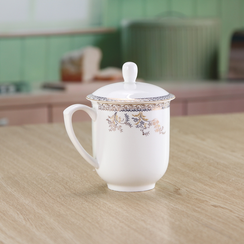 Tangshan ceramic cup with cover ipads porcelain cup meeting office up phnom penh household glass tea custom logo engraving business