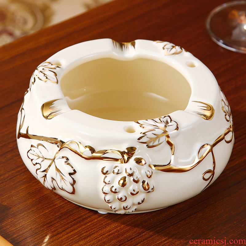 Gold ceramic ashtray home sitting room tea table move windproof ashtrays European - style key-2 luxury home furnishing articles