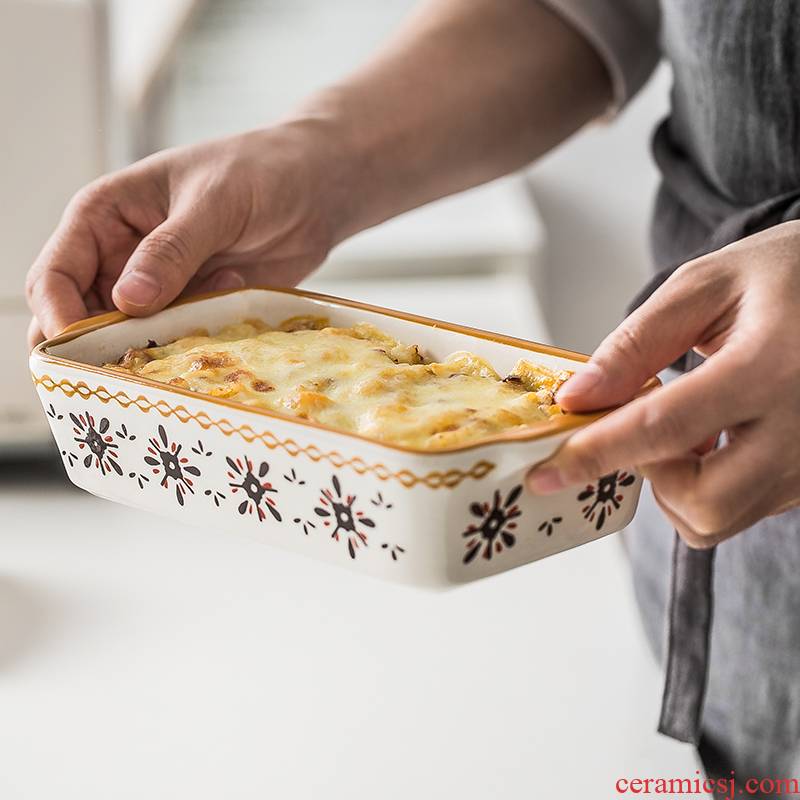 Cheese baked FanPan special pan bake bowl of household microwave oven Japanese ceramics western - style food tableware rectangular plates