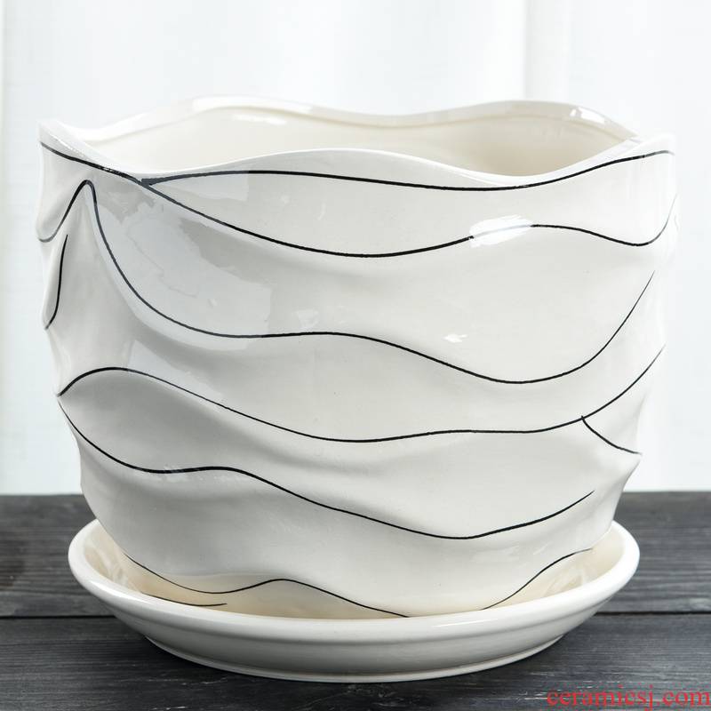 White flower pot ceramic creative Nordic contracted household special offer a clearance to heavy large tray flowerpot more than other meat